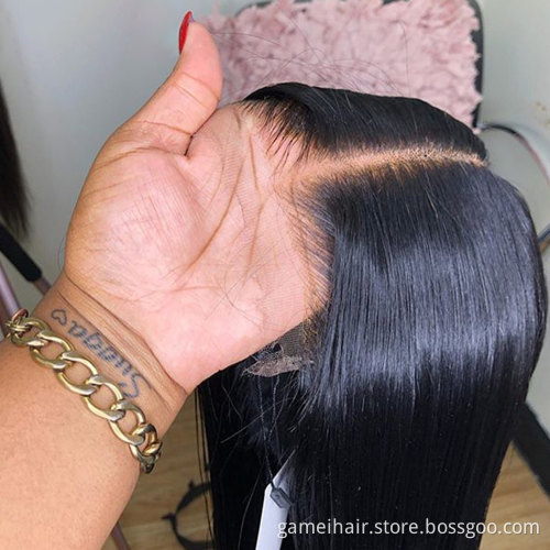 wholesale 200 density Indian 10 a grade virgin Peruvian silky straight human hair clear lace frontal wig for black women